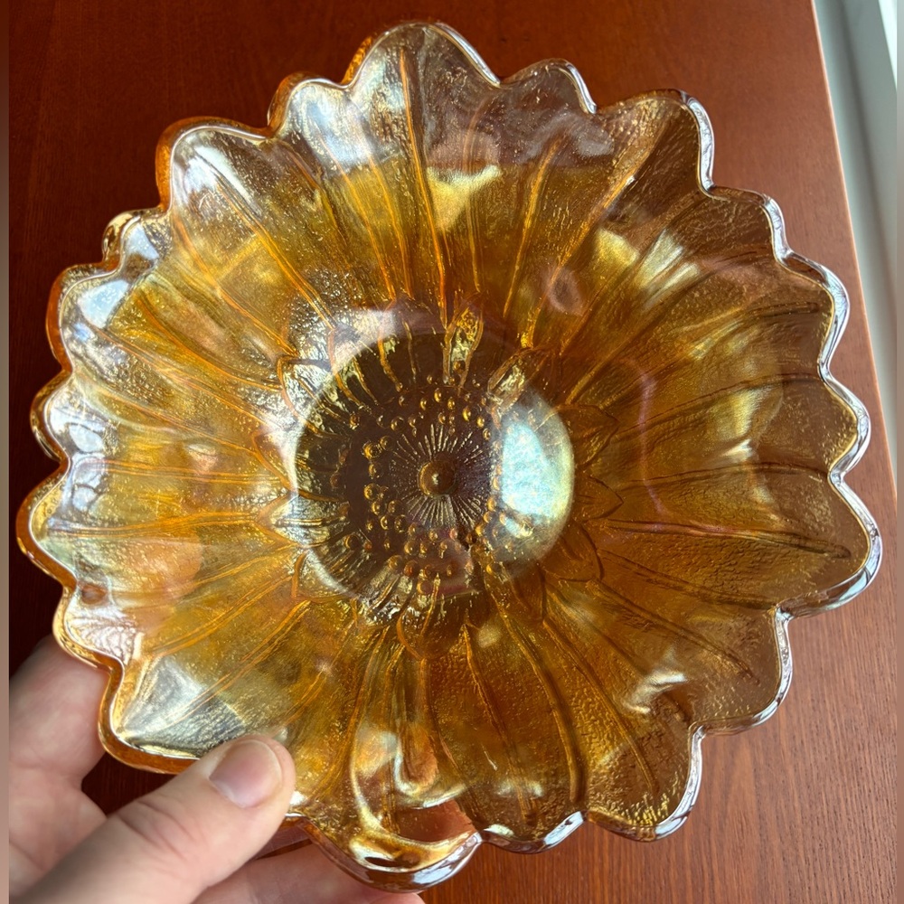Indiana Glass Sunflower Bowl Amber Glass Vintage